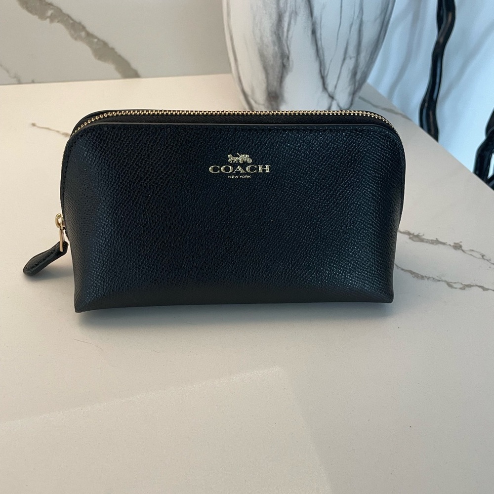 NWT Coach Black Leather Cosmetic Bag